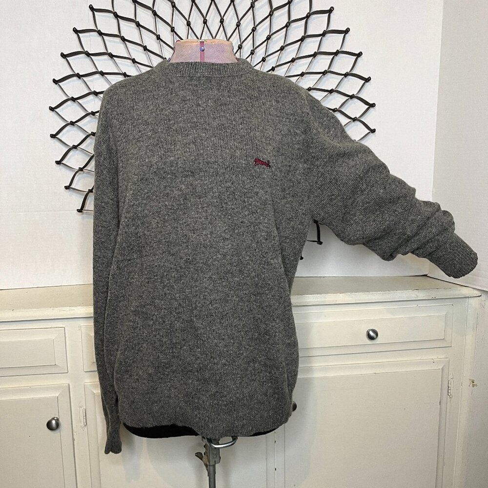 Vtg 80s USA Le Tigre Crew Neck Long Sleeve Sweater Charcoal Grey Wool Blend XL
